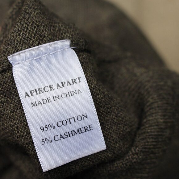 Apiece Apart - Cotton Cashmere Boxy Pullover Sweater, Khaki, Med fits XL - Picture 5 of 8